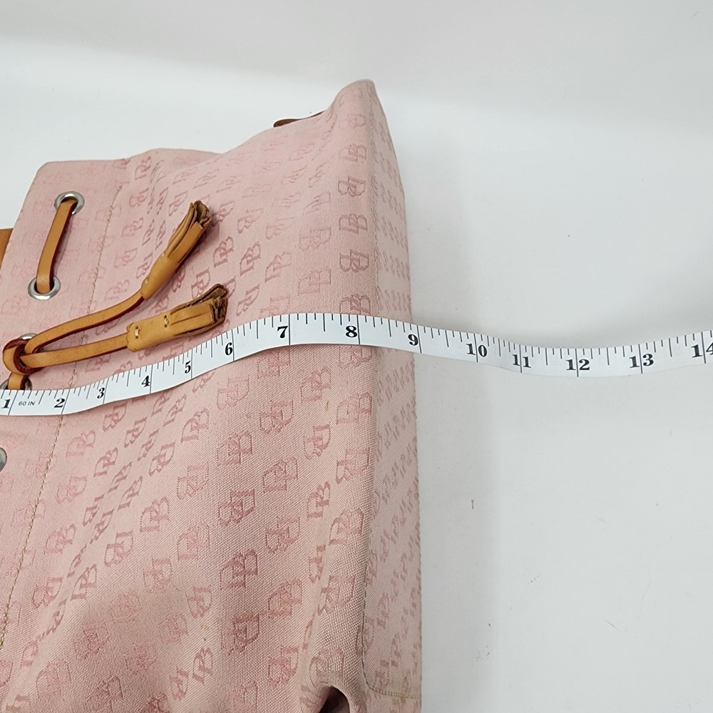 Dooney &Bourke Signature Tassel Tote Pink Monogram Canvas Tan Leather Trim - Picture 9 of 11